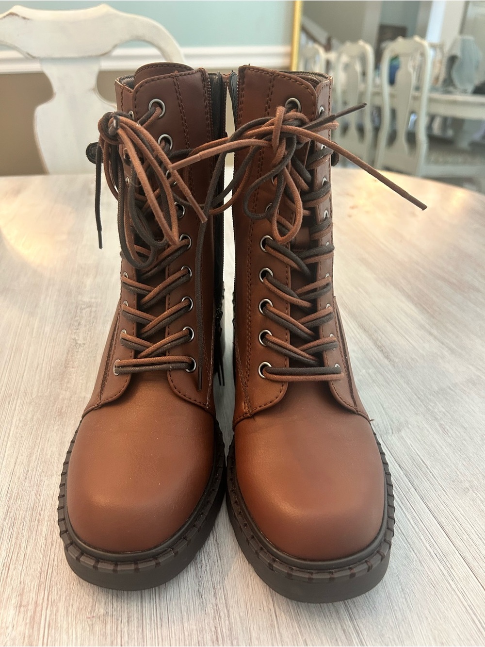Zodiac Paxton Lace-Up Combat Boots Brown Size 7.5 Block Heel NEW - Picture 3 of 6